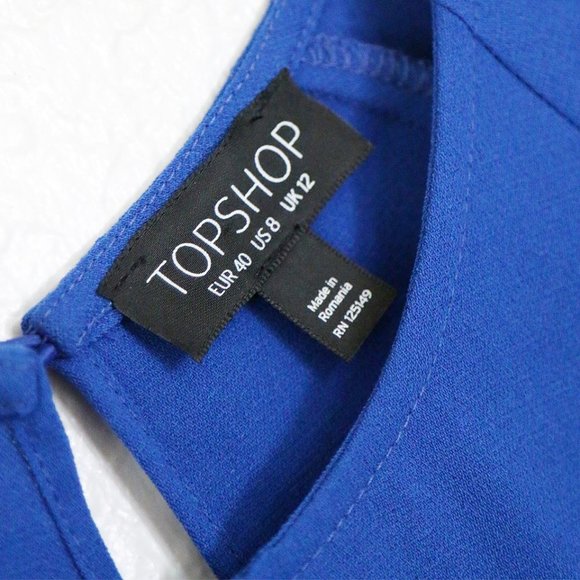 Topshop Dress Wide Half Sleeves Knot Tie Front Cobalt Royal Blue Mini Dress US 8 - Picture 12 of 16